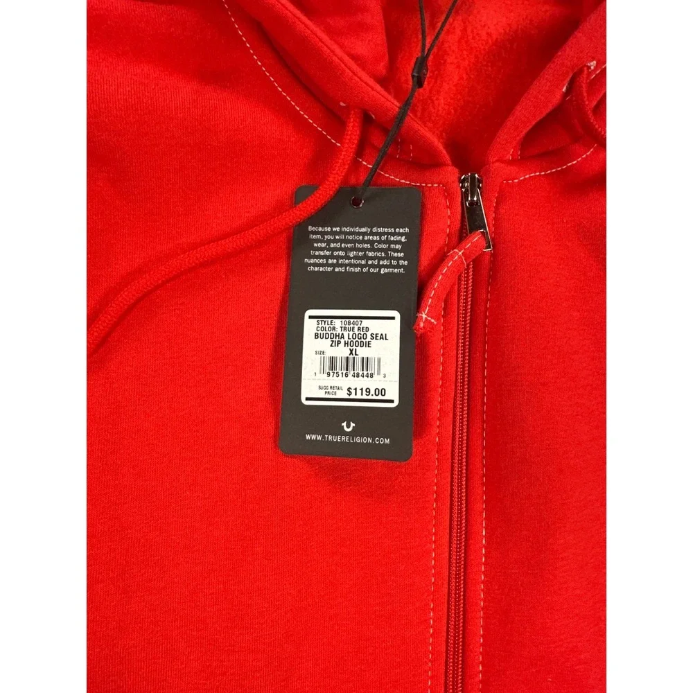 True Religion Mens Buddha Logo Seal Zip Hoodie True Red XL 108407 NEW